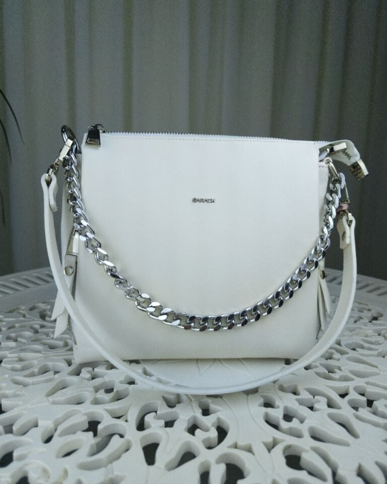 SARACH Kadın El ve Omuz Çantası - Beyaz / Gümüş Zincir Detaylı