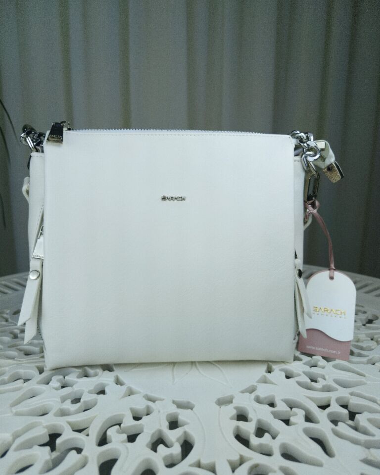 SARACH Kadın El ve Omuz Çantası - Beyaz / Gümüş Zincir Detaylı