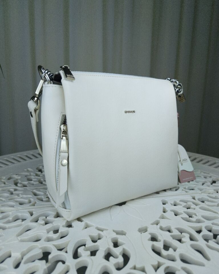 SARACH Kadın El ve Omuz Çantası - Beyaz / Gümüş Zincir Detaylı