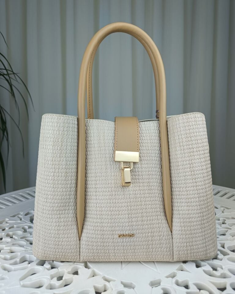 SARACH Kadın El ve Omuz Çantası - Bej / Hasır Desen