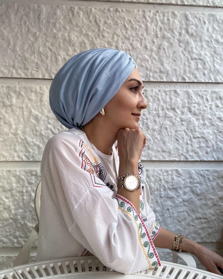 Burgu Detaylı Hazır Bone – Bebe Mavisi