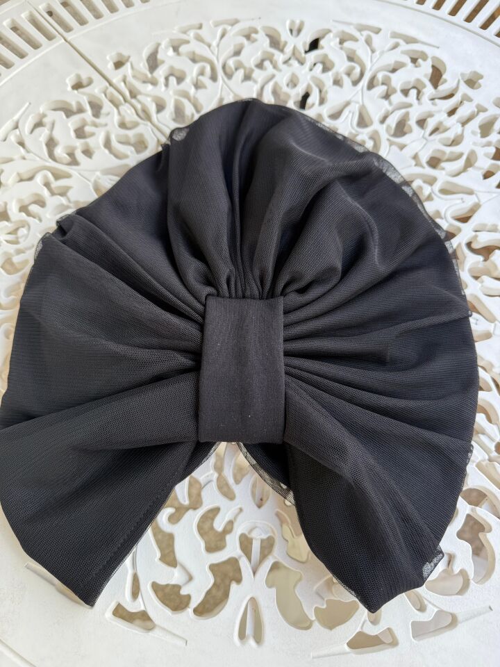 Burgu Detaylı Hazır Tül Bone – Siyah