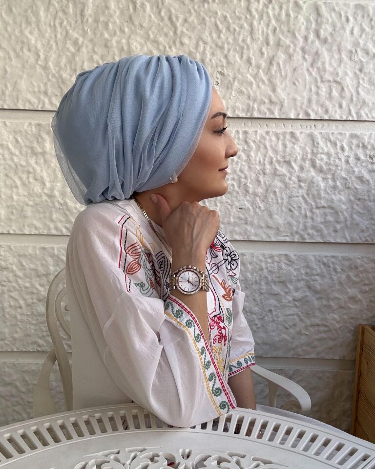 Burgu Detaylı Hazır Tül Bone – Bebe Mavisi