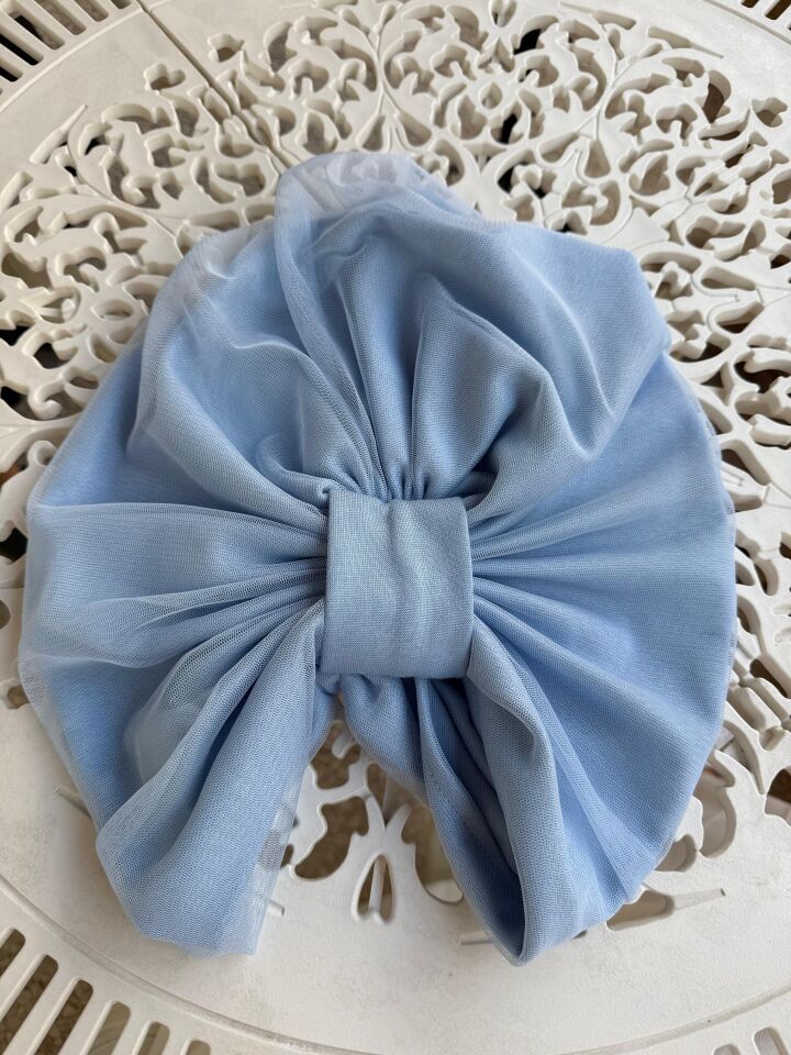 Burgu Detaylı Hazır Tül Bone – Bebe Mavisi