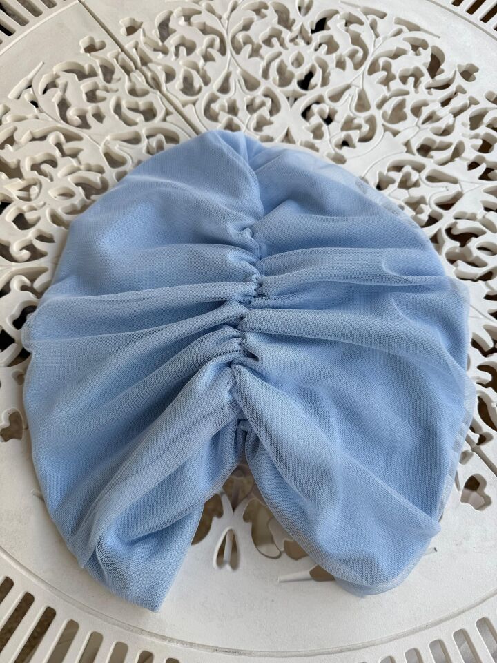 Burgu Detaylı Hazır Tül Bone – Bebe Mavisi