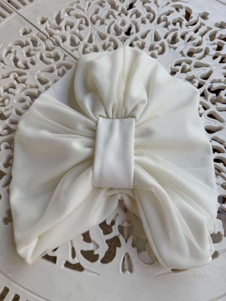 Burgu Detaylı Hazır Tül Bone – Ekru