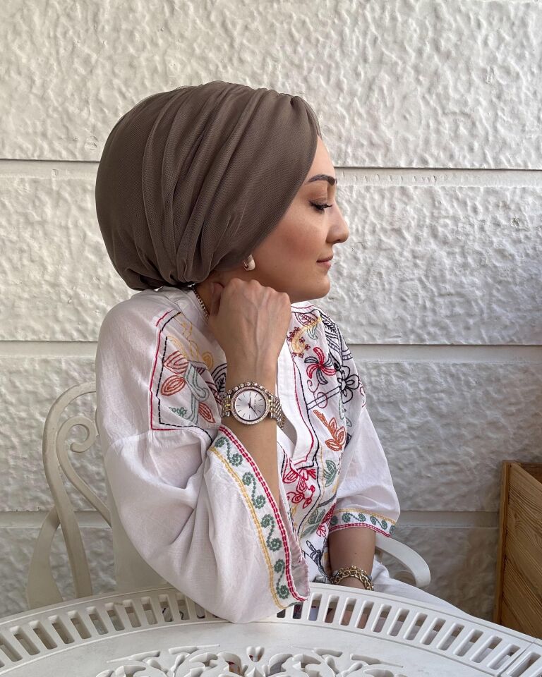 Burgu Detaylı Hazır Tül Bone – Haki