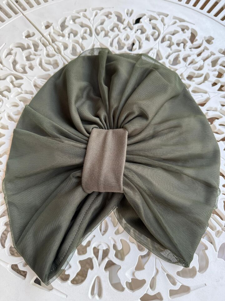 Burgu Detaylı Hazır Tül Bone – Haki