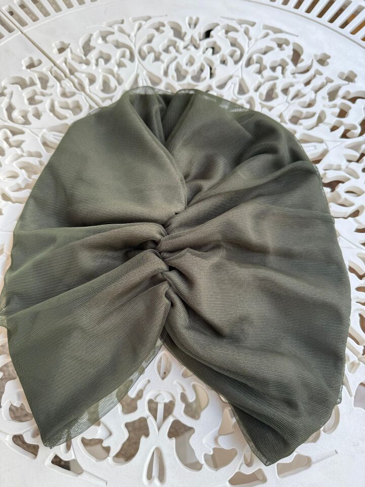 Burgu Detaylı Hazır Tül Bone – Haki