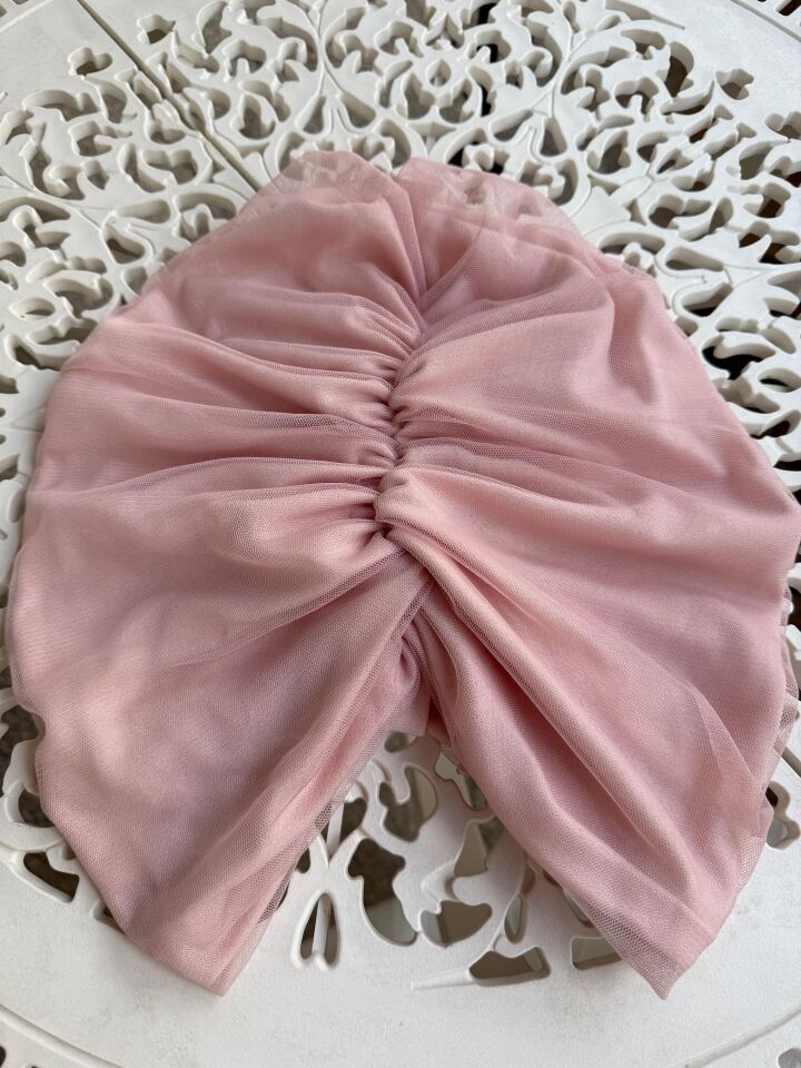 Burgu Detaylı Hazır Tül Bone - Pudra