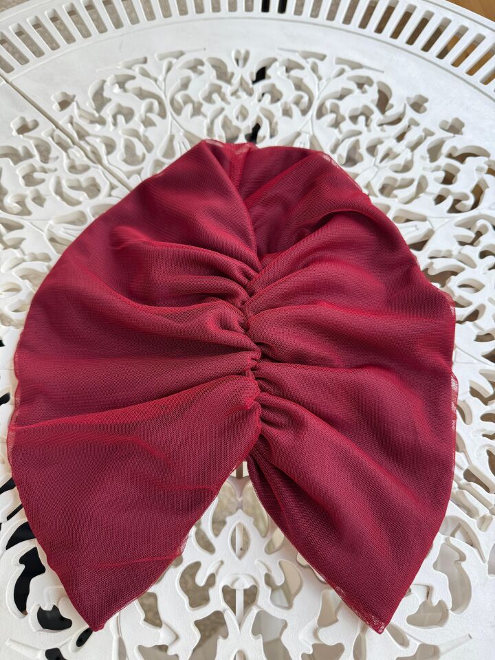 Burgu Detaylı Hazır Tül Bone - Kırmızı