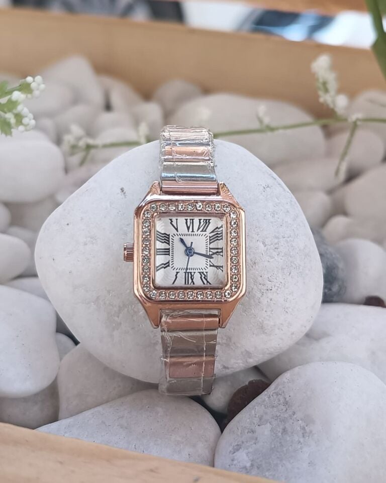 Retro Roma Taşlı Kadın Saat - Rose/Silver