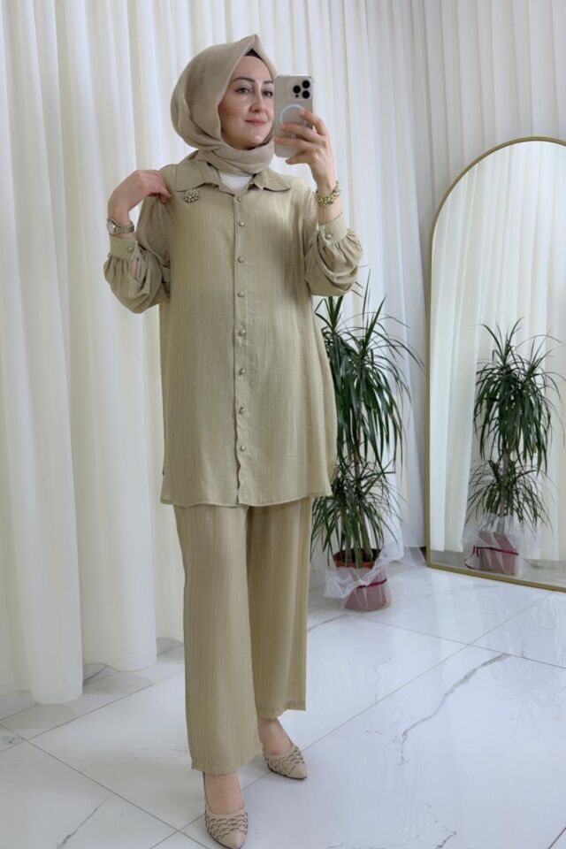 Broş Detaylı İkili Takım - Yeşil