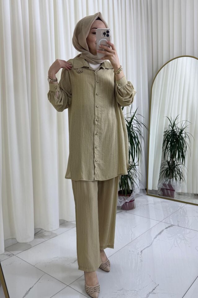 Broş Detaylı İkili Takım - Yeşil