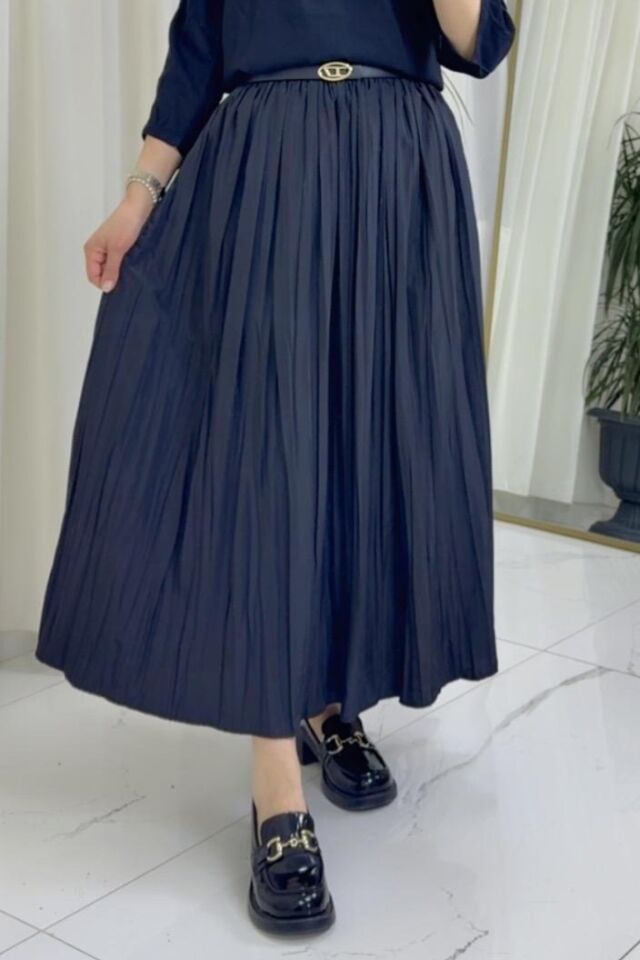 Pileli Kırışık Etek - Siyah