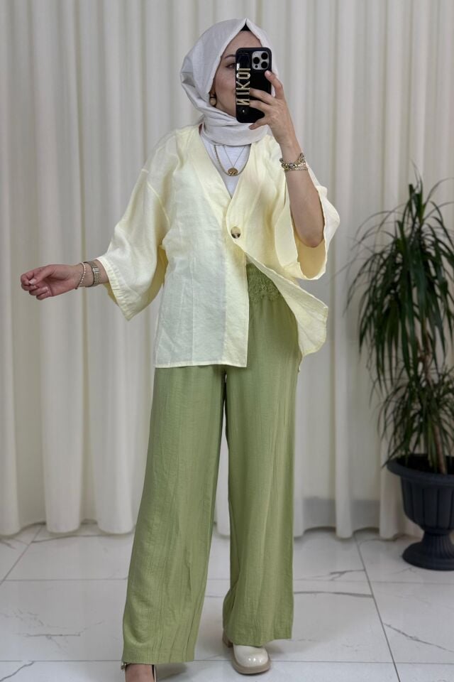 Beli Dantelli Pantolon - Yağ Yeşili