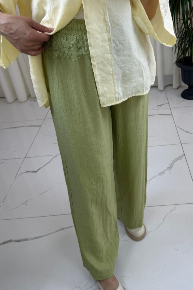 Beli Dantelli Pantolon - Yağ Yeşili