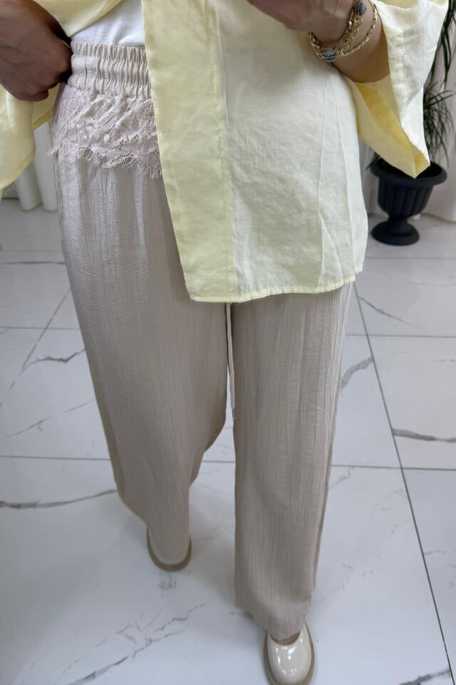 Beli Dantelli Pantolon - Taş
