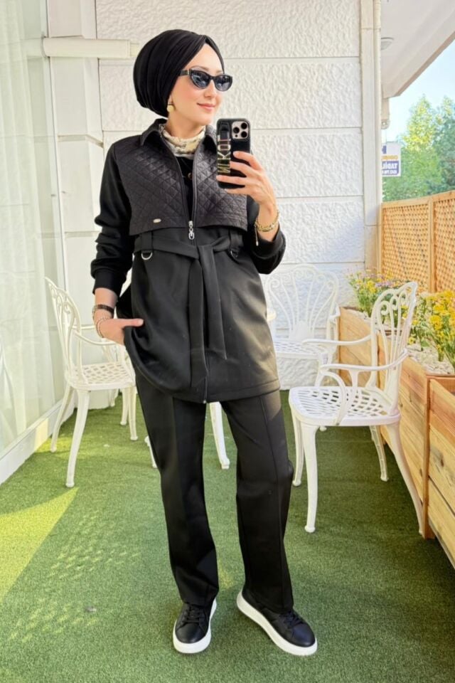 Kapitone Detaylı Takım - Siyah