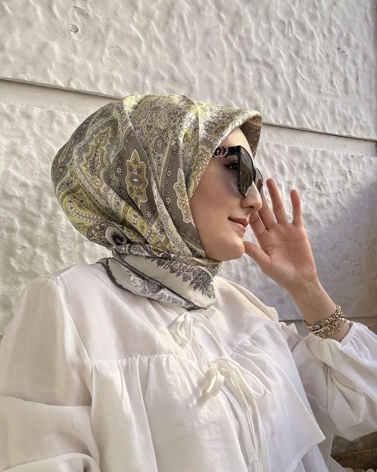 Silk Home İpek Eşarp - Sarı/Gri