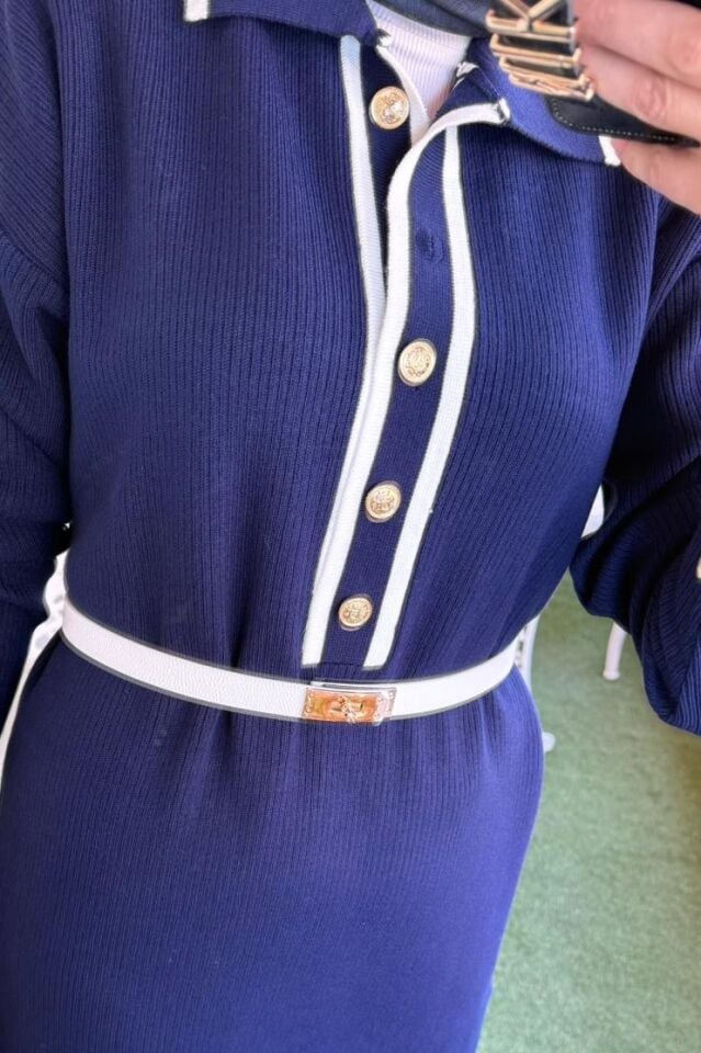 Fitilli Triko Elbise - Lacivert