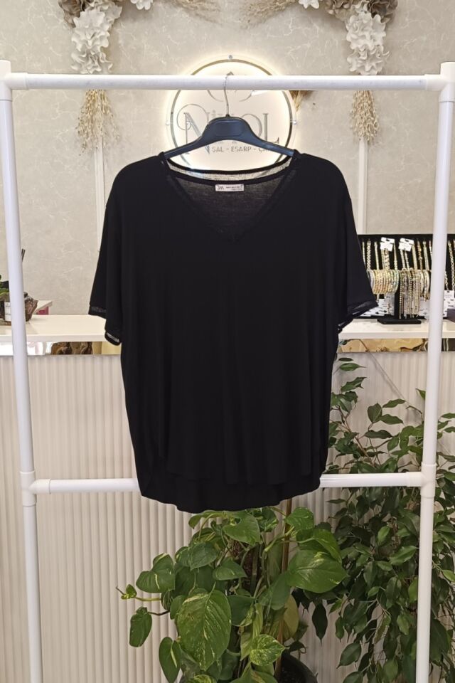 V Yaka Düşük Kol Salaş Bluz