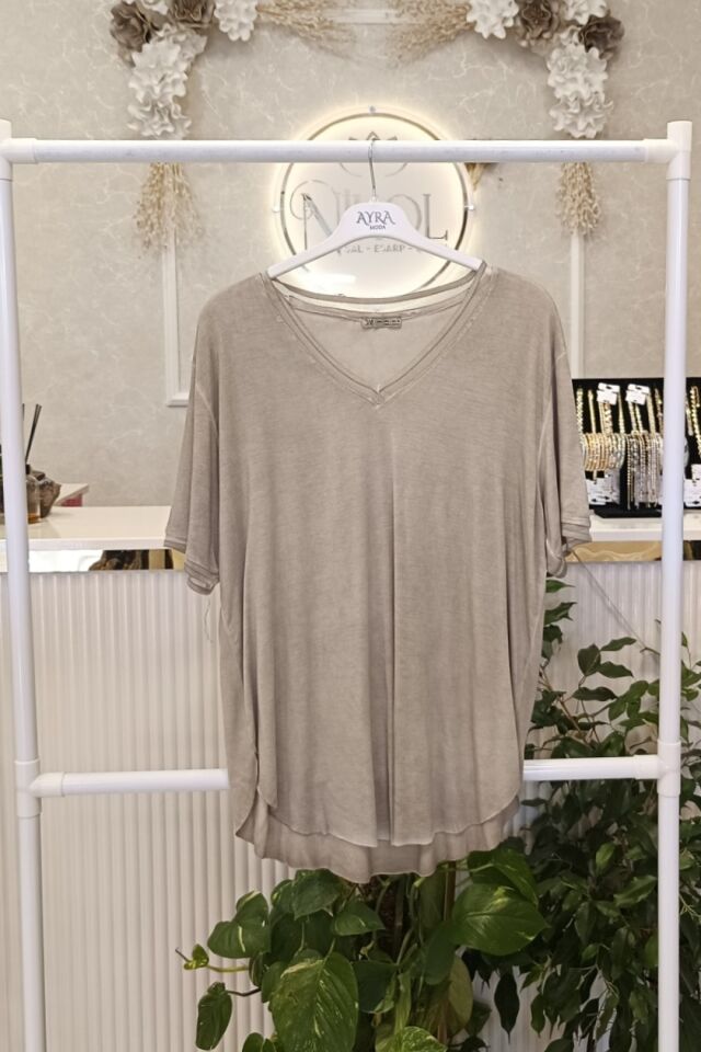 V Yaka Düşük Kol Salaş Bluz