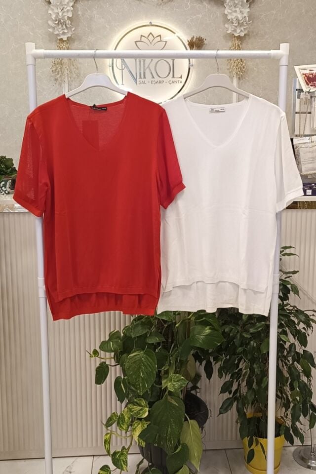 Tül Kollu V Yaka Bluz