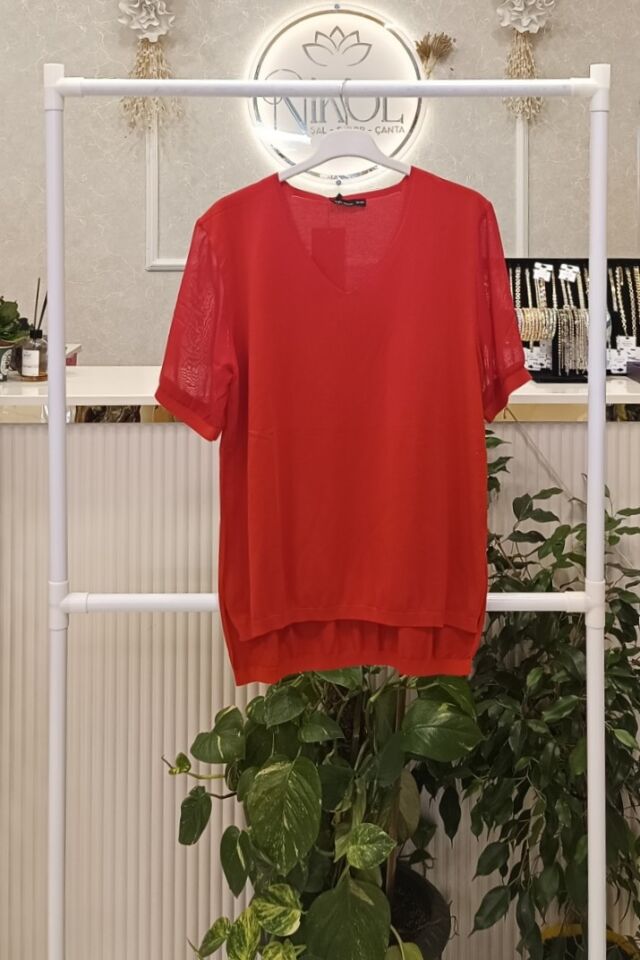 Tül Kollu V Yaka Bluz