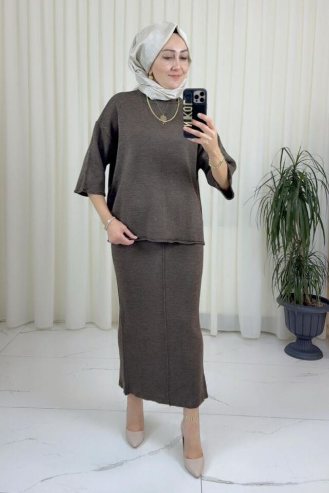 Triko Etekli Takım - Kahverengi