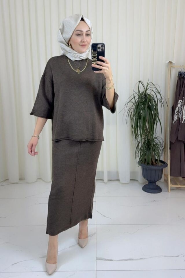 Triko Etekli Takım - Kahverengi