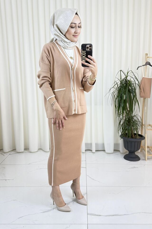 Triko Üçlü Takım - Kahve Köpüğ