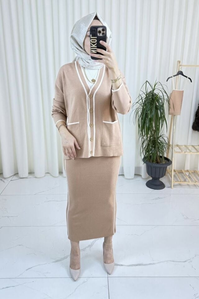 Triko Üçlü Takım - Kahve Köpüğ