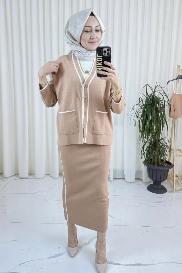 Triko Üçlü Takım - Kahve Köpüğ