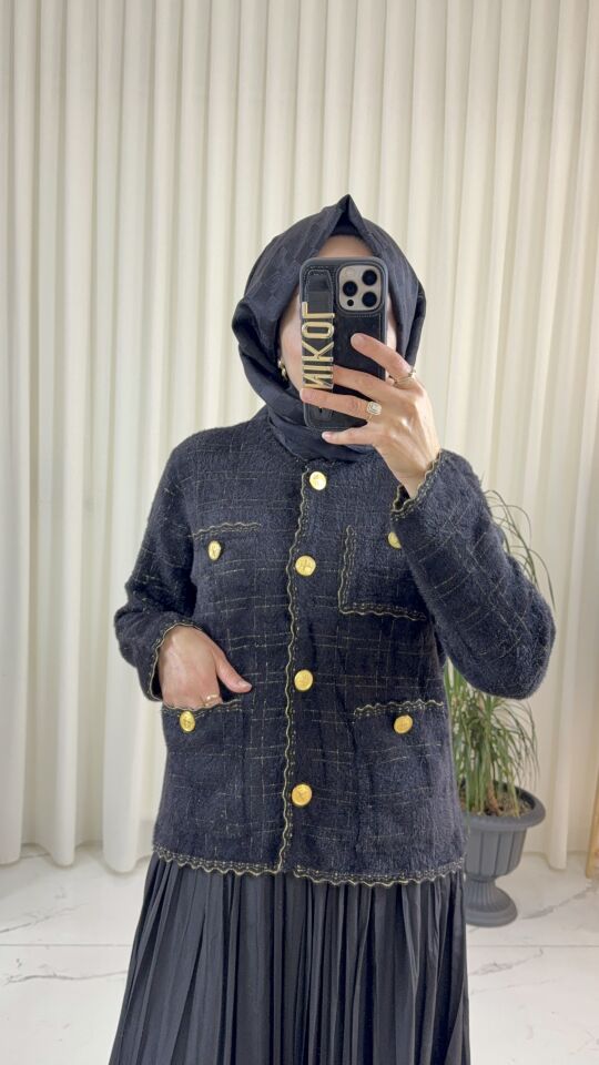 GOLD IŞILTILI SİYAH TRİKO CEKET