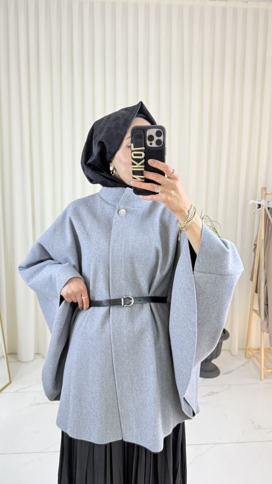 KEMERLİ GRİ KAŞE PANÇO