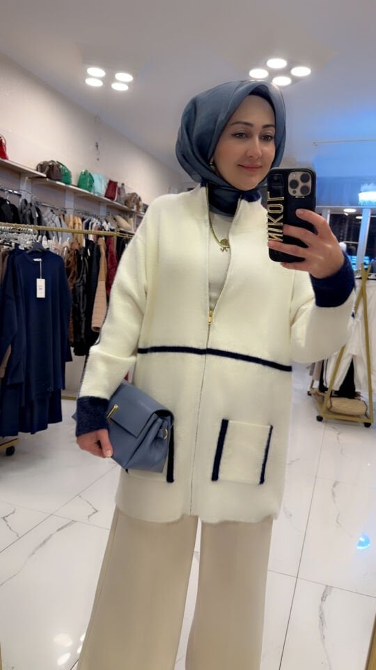 EKRU MAVİ ANGORA HIRKA