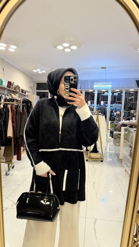 ANGORA SİYAH FERMUARLI HIRKA