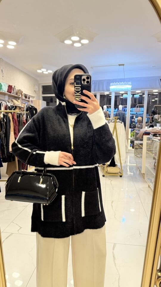 ANGORA SİYAH FERMUARLI HIRKA