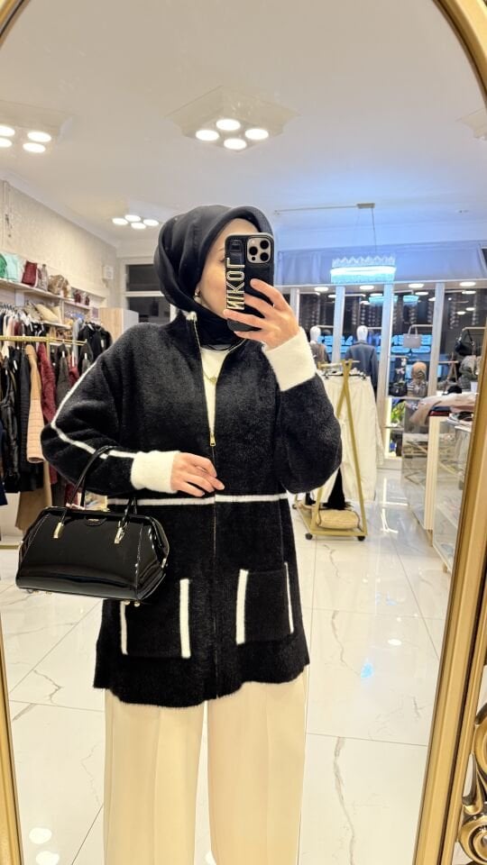ANGORA SİYAH FERMUARLI HIRKA