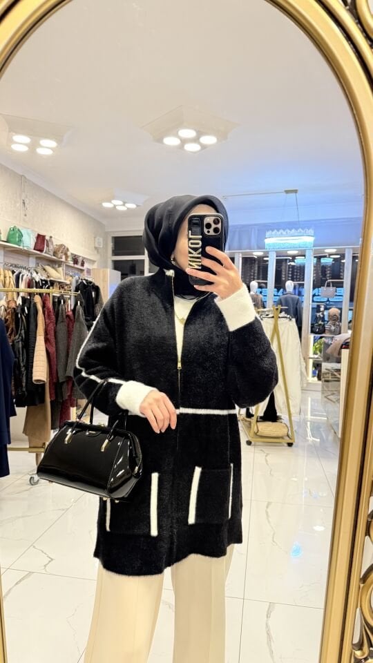 ANGORA SİYAH FERMUARLI HIRKA
