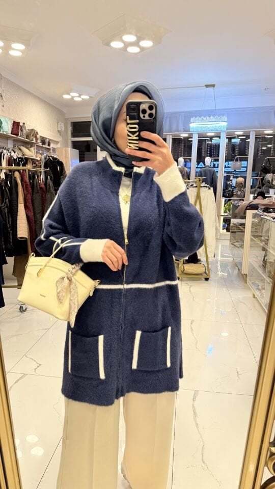 ANGORA MAVİ FERMUARLI HIRKA