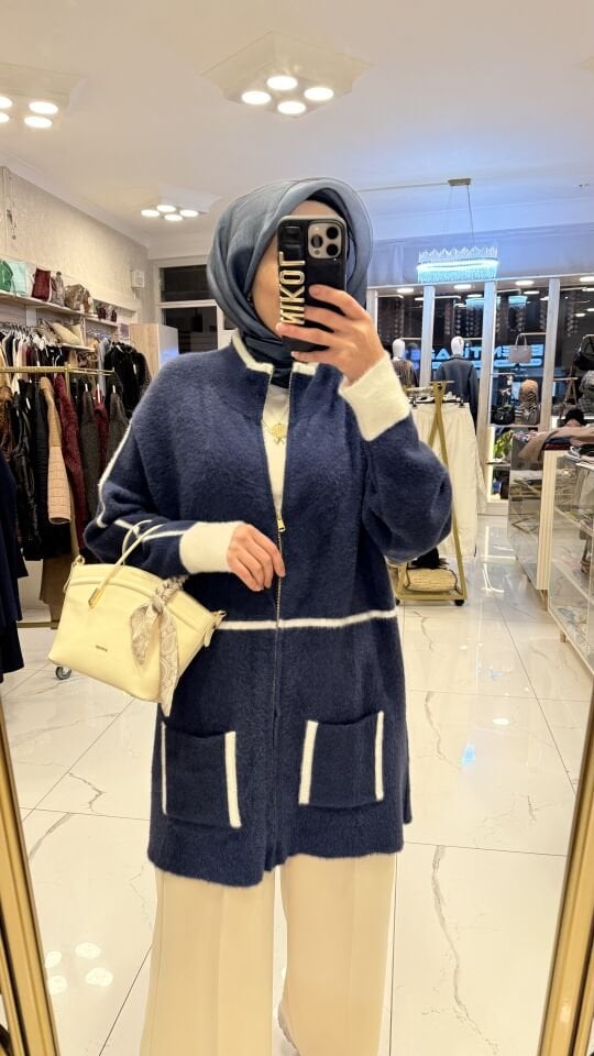 ANGORA MAVİ FERMUARLI HIRKA