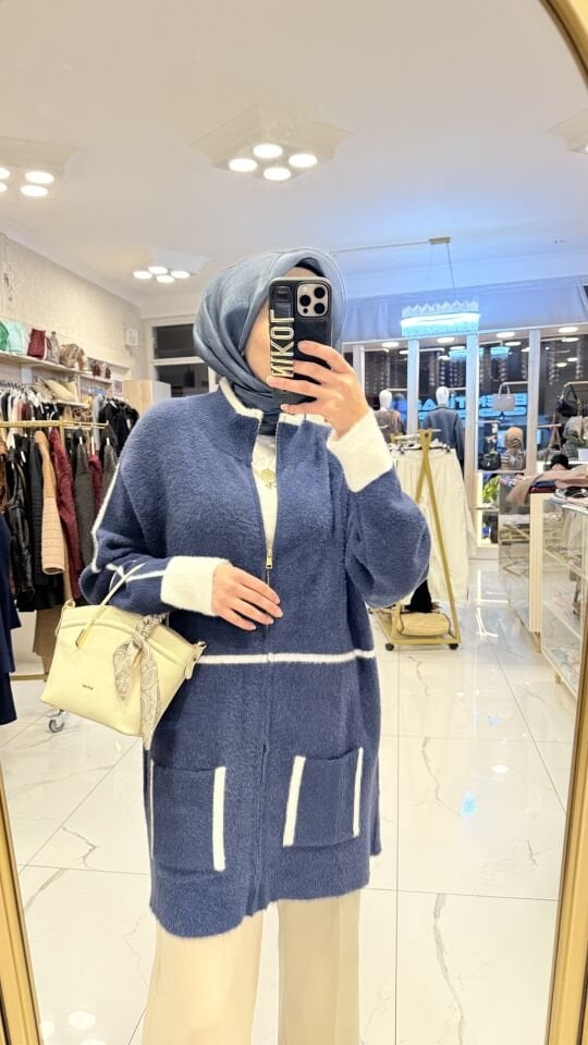 ANGORA MAVİ FERMUARLI HIRKA