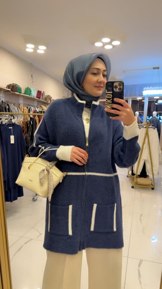 ANGORA MAVİ FERMUARLI HIRKA