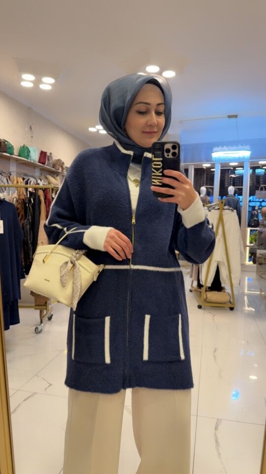 ANGORA MAVİ FERMUARLI HIRKA